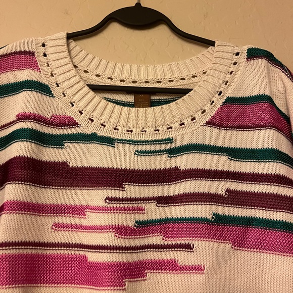 Copper Key Cream with Burgundy/Pink/Teal Stripes Knit Sweater - Picture 3 of 11